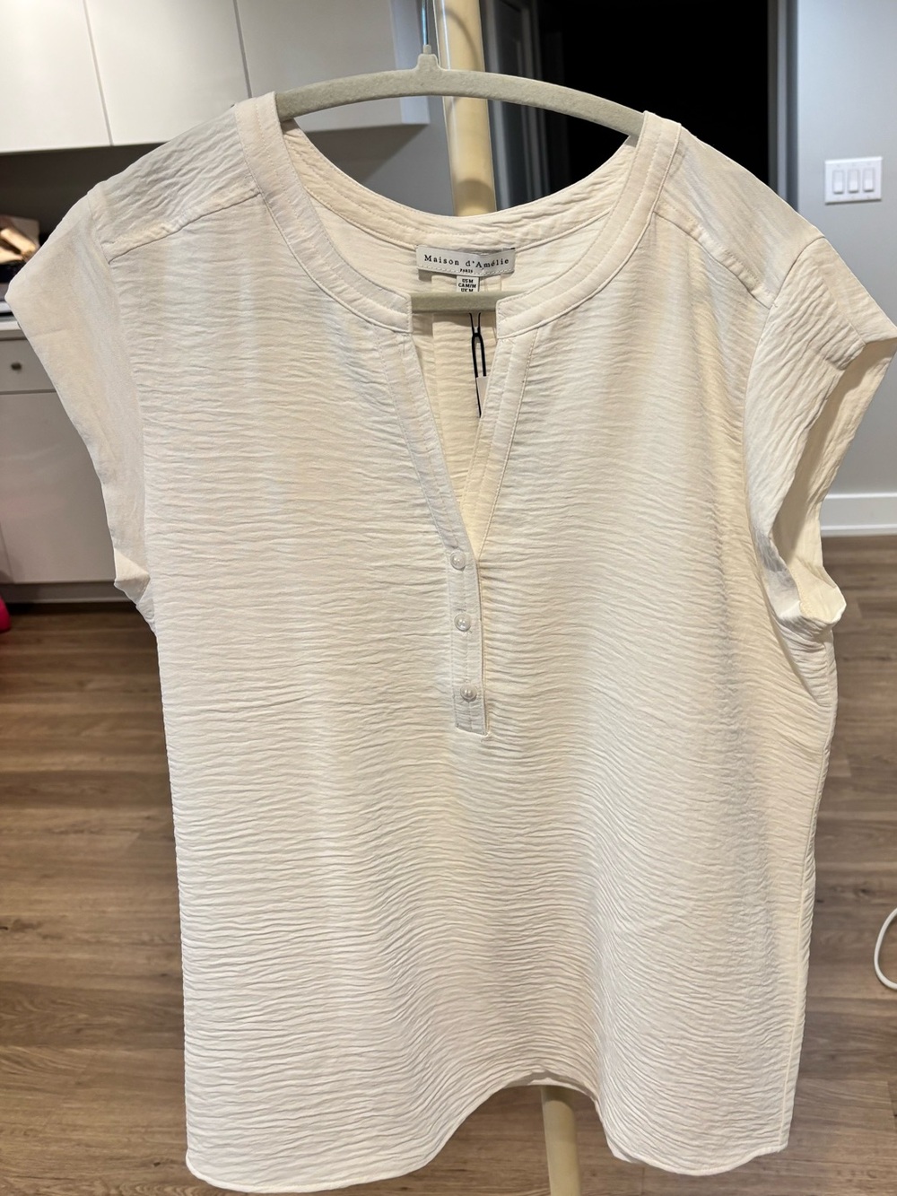 Maison d'Amelie Cream Textured Cap-Sleeve Top